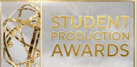 gold and grey photo with emmy logo and student production awards written