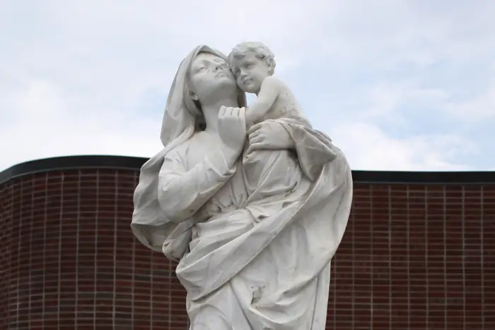 a statute of the biblical Mary and her child, Jesus