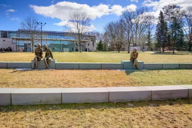 a sculpture of The Seekers on Marywood's campus