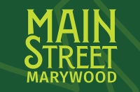 Main Street Marywood logo in lime green on a dark green background.