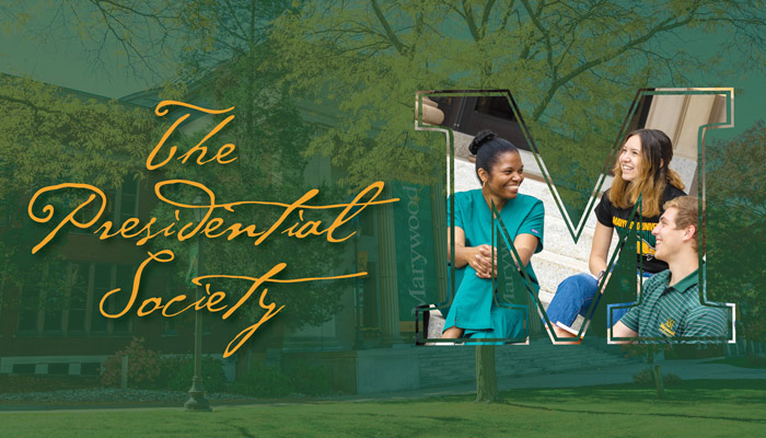 A banner for the preseidential society featuring the Marywood logo.