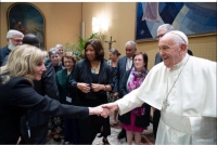 Marywood President Lisa A. Lori greeting/shaking hands with Pope Francis.