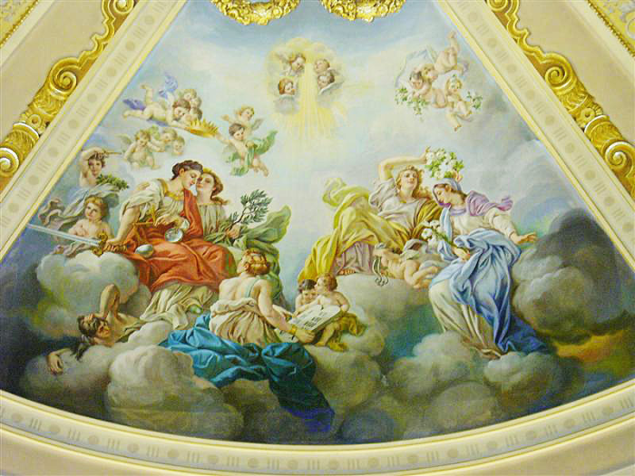 a mural representing justice and Christianity